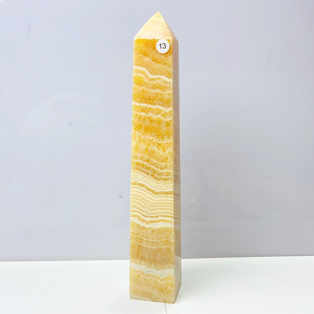 Orange Calcite Tower Crystal Obelisk Healing Energy Stone Yellow Quartz Home Decoration