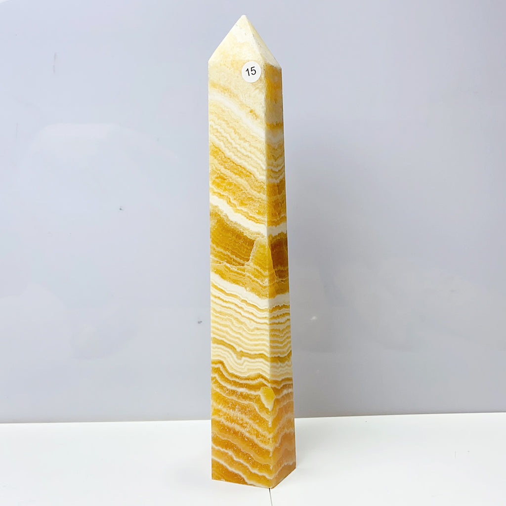 Orange Calcite Tower Crystal Obelisk Healing Energy Stone Yellow Quartz Home Decoration