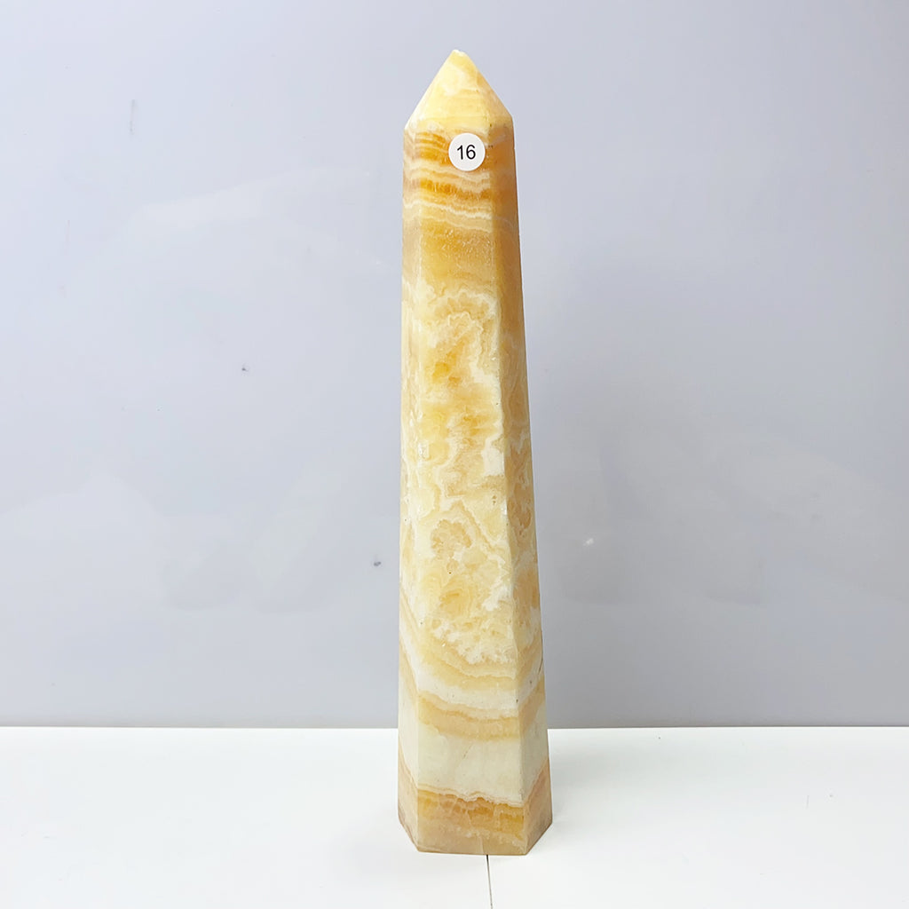 Orange Calcite Tower Crystal Obelisk Healing Energy Stone Yellow Quartz Home Decoration