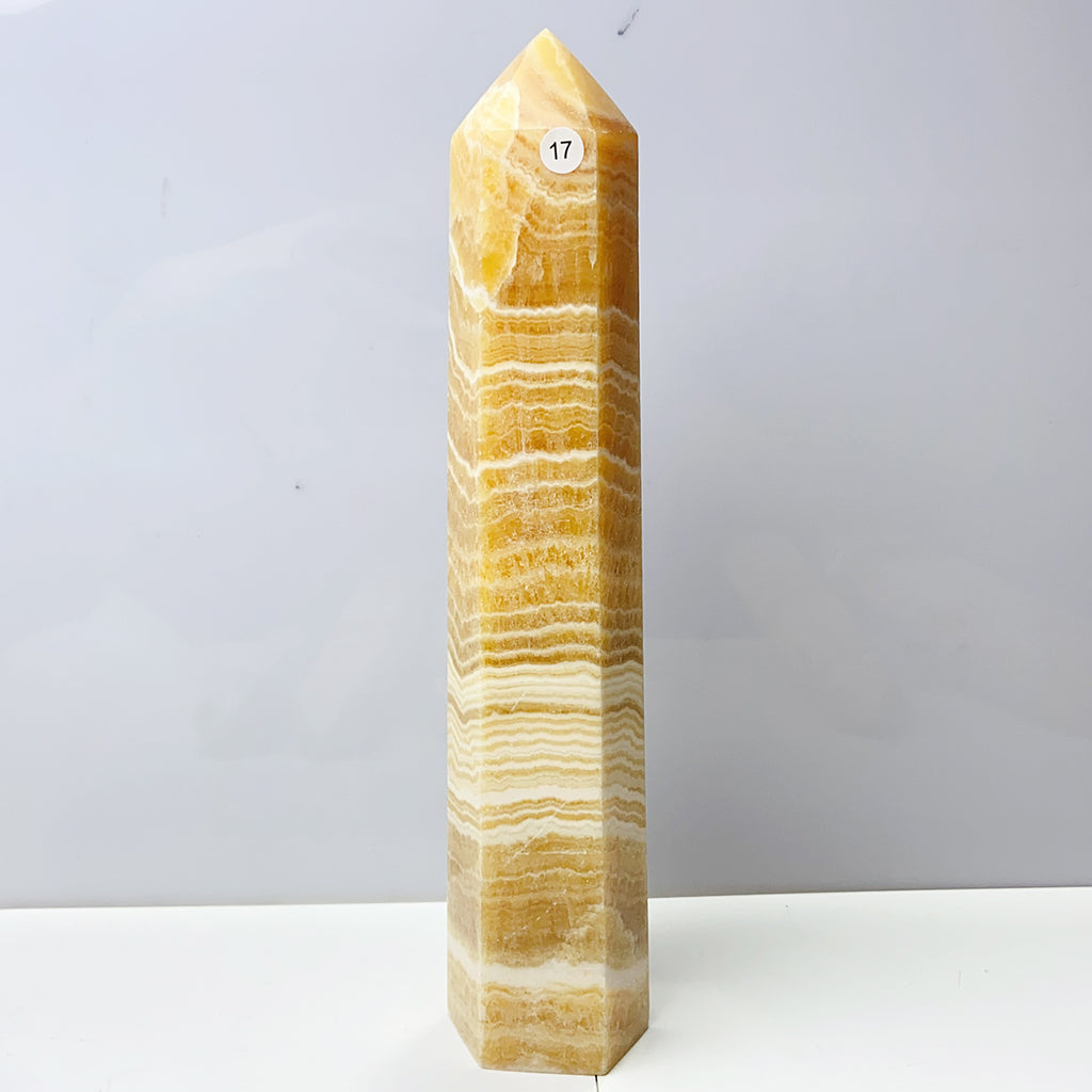 Orange Calcite Tower Crystal Obelisk Healing Energy Stone Yellow Quartz Home Decoration