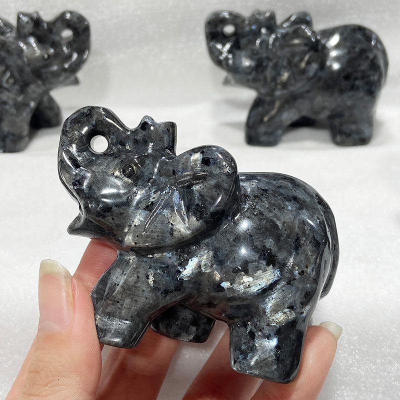 Natural Larvikite Elephant Carvings Crystal Decoration