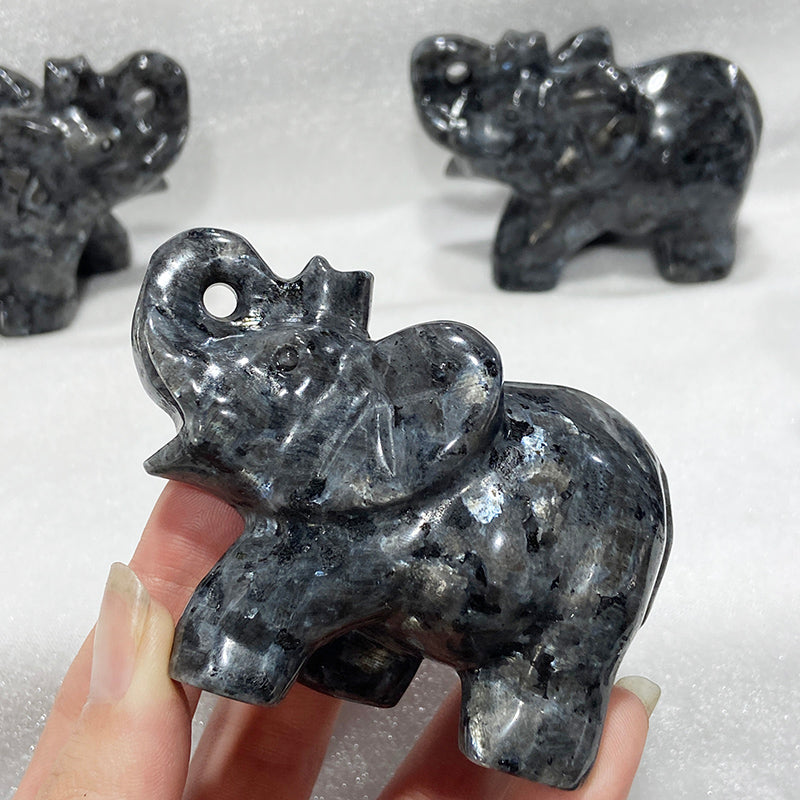 Natural Larvikite Elephant Carvings Crystal Decoration