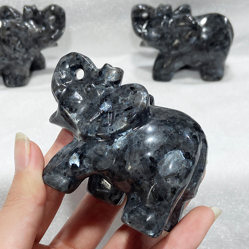 Natural Larvikite Elephant Carvings Crystal Decoration