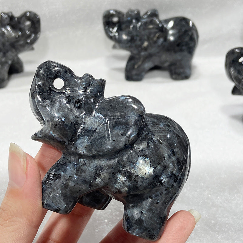 Natural Larvikite Elephant Carvings Crystal Decoration