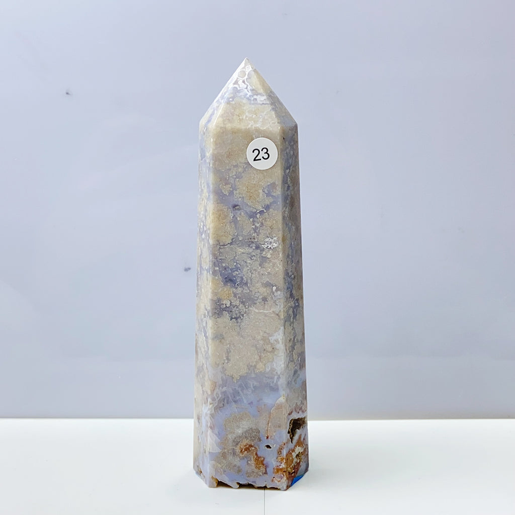 Blue Flower Agate Tower Energy Polished Healing Reiki Stone Home Decorations