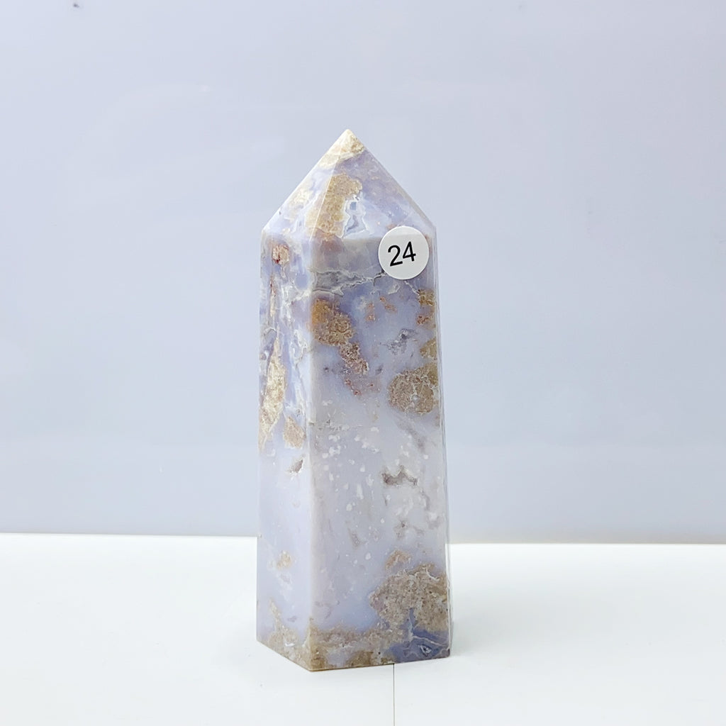 Blue Flower Agate Tower Energy Polished Healing Reiki Stone Home Decorations