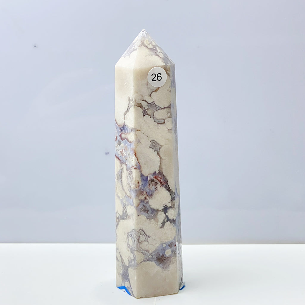 Blue Flower Agate Tower Energy Polished Healing Reiki Stone Home Decorations