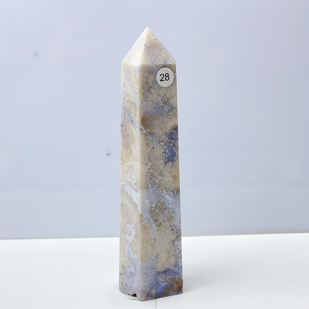 Blue Flower Agate Tower Energy Polished Healing Reiki Stone Home Decorations