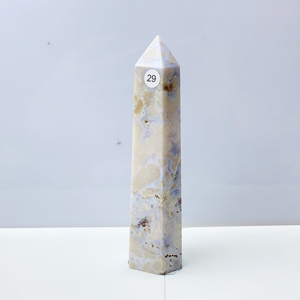 Blue Flower Agate Tower Energy Polished Healing Reiki Stone Home Decorations