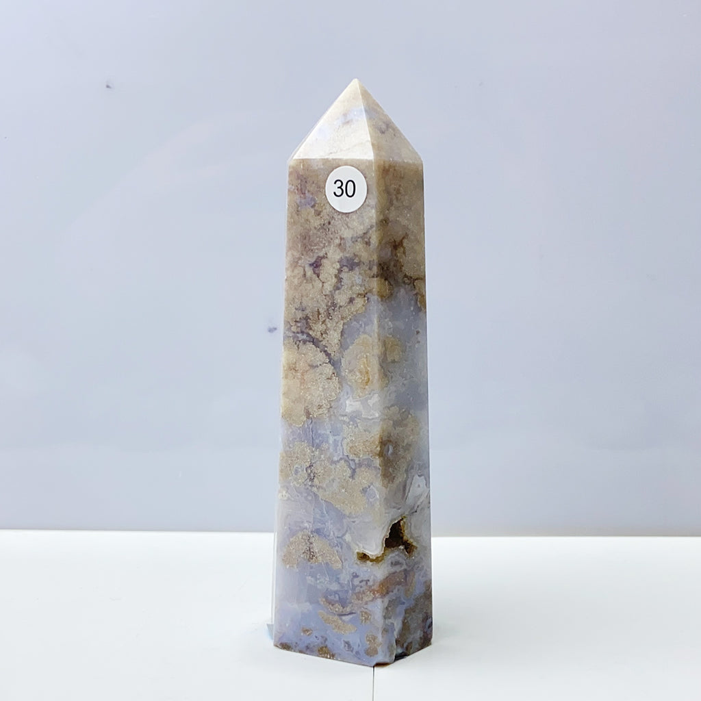 Blue Flower Agate Tower Energy Polished Healing Reiki Stone Home Decorations