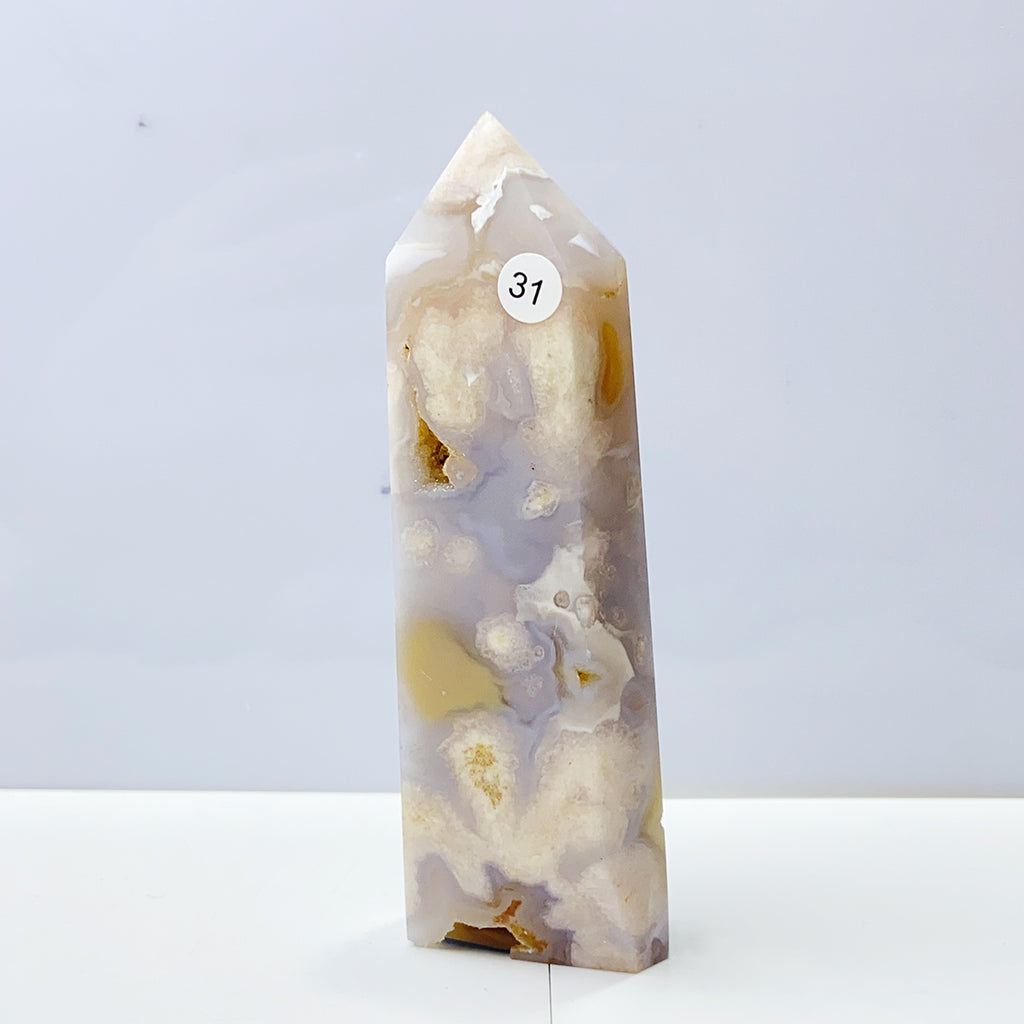 Blue Flower Agate Tower Energy Polished Healing Reiki Stone Home Decorations