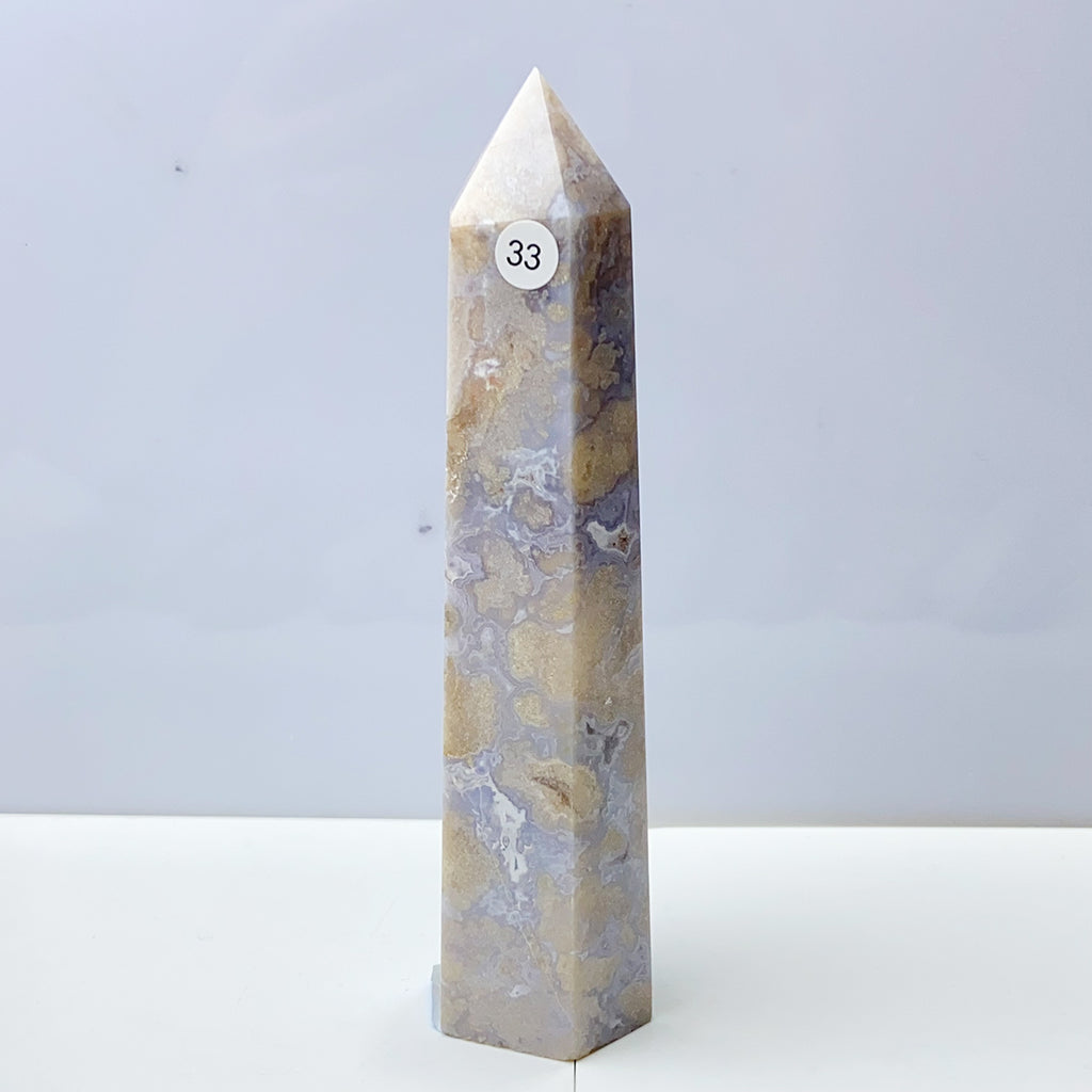 Blue Flower Agate Tower Energy Polished Healing Reiki Stone Home Decorations