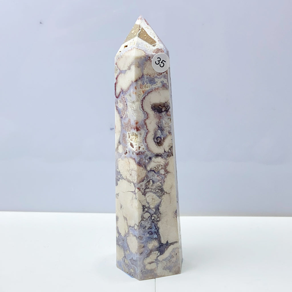 Blue Flower Agate Tower Energy Polished Healing Reiki Stone Home Decorations