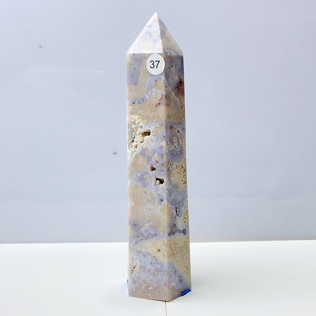 Blue Flower Agate Tower Energy Polished Healing Reiki Stone Home Decorations