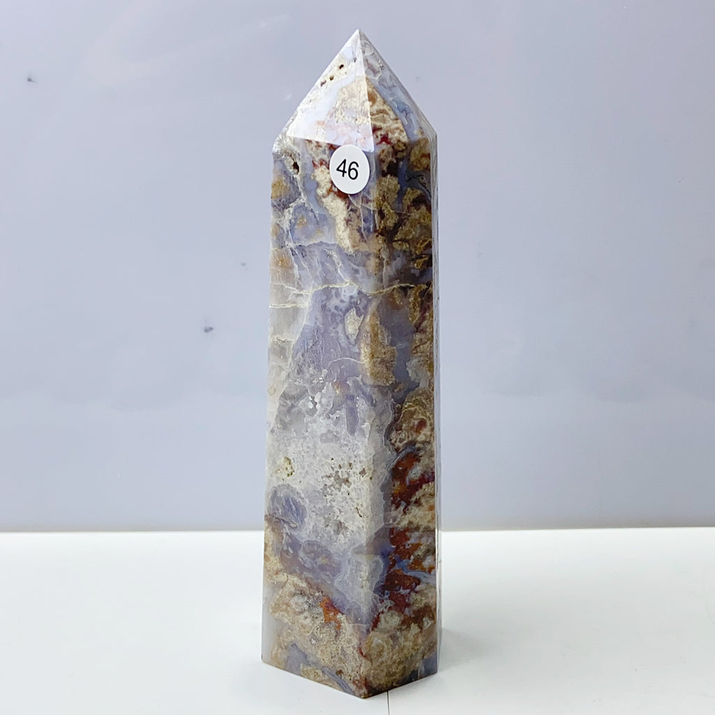 Blue Flower Agate Tower Energy Polished Healing Reiki Stone Home Decorations