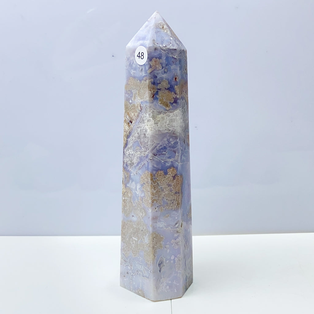 Blue Flower Agate Tower Energy Polished Healing Reiki Stone Home Decorations