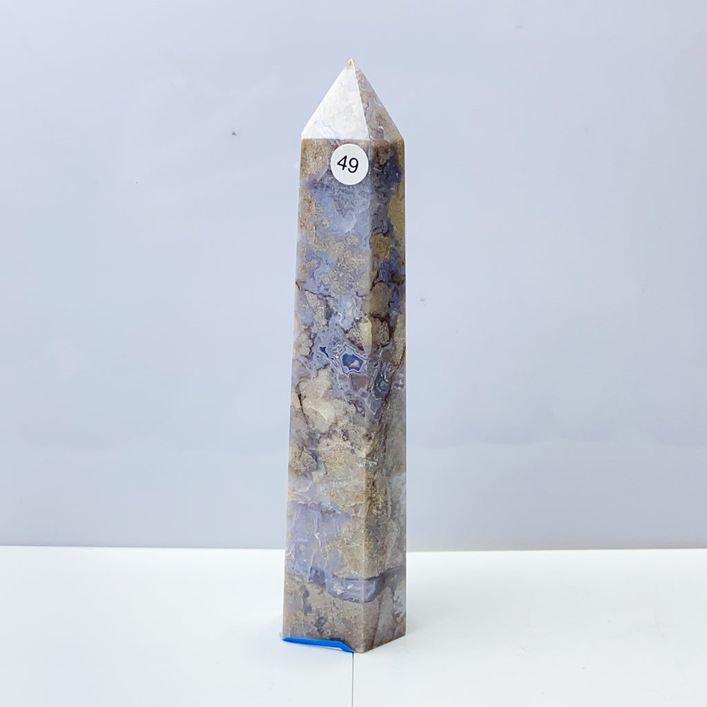 Blue Flower Agate Tower Energy Polished Healing Reiki Stone Home Decorations