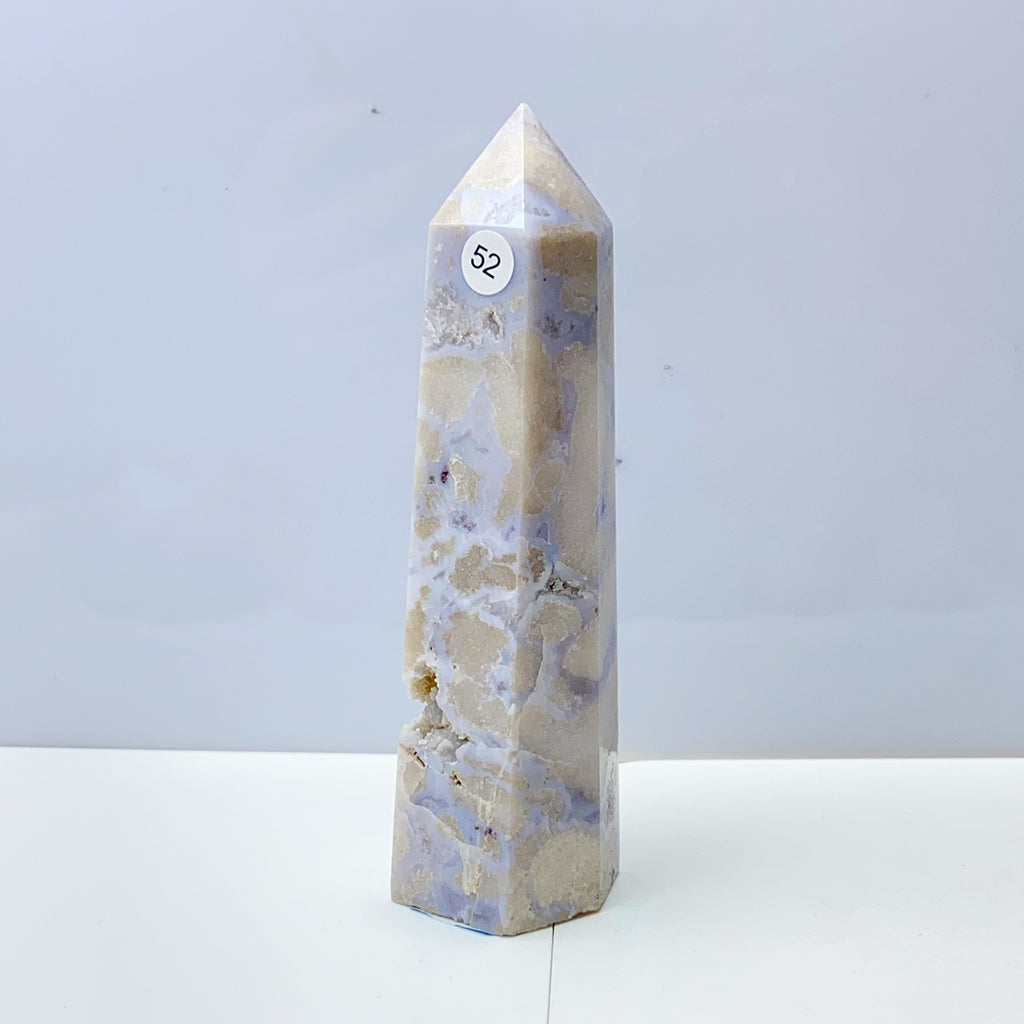 Blue Flower Agate Tower Energy Polished Healing Reiki Stone Home Decorations