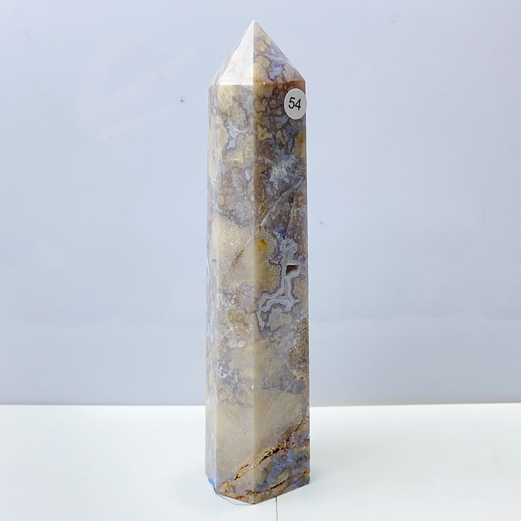 Blue Flower Agate Tower Energy Polished Healing Reiki Stone Home Decorations