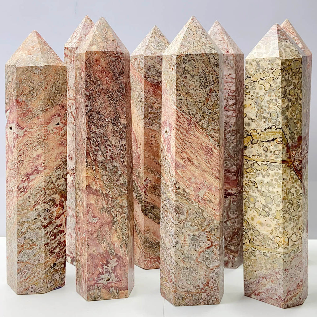 Leopard Skin Wand Tower Reiki Crystal Healing Stones Mineral Home Decoration