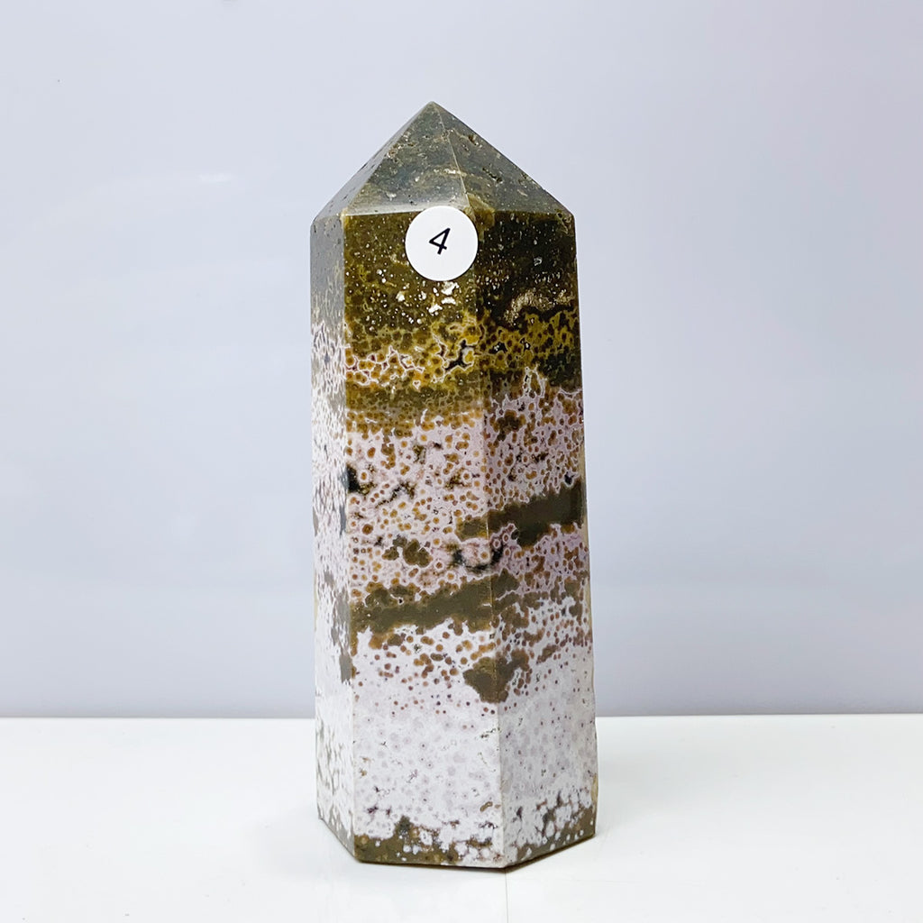 Ocean Jasper Tower Crystal Energy Stone Ornament Reiki Healing Garden Decorations