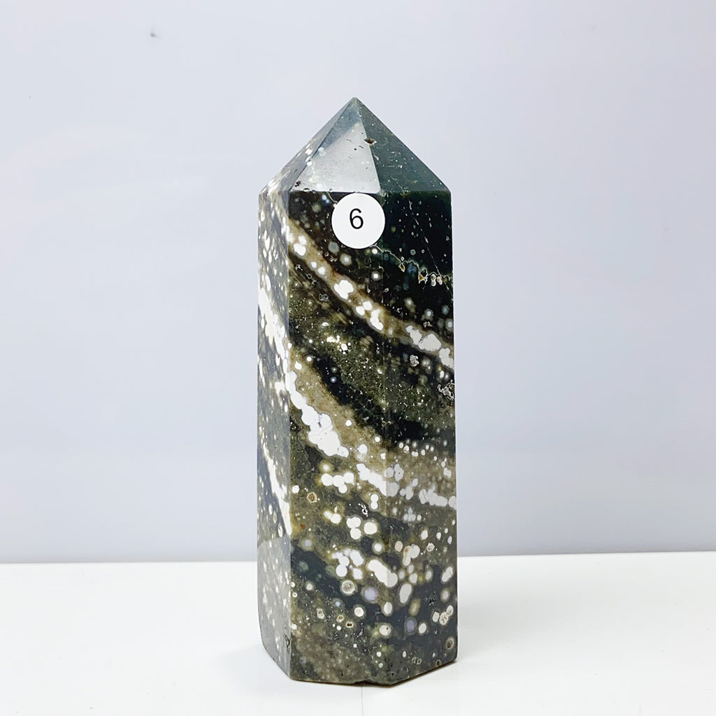 Ocean Jasper Tower Crystal Energy Stone Ornament Reiki Healing Garden Decorations