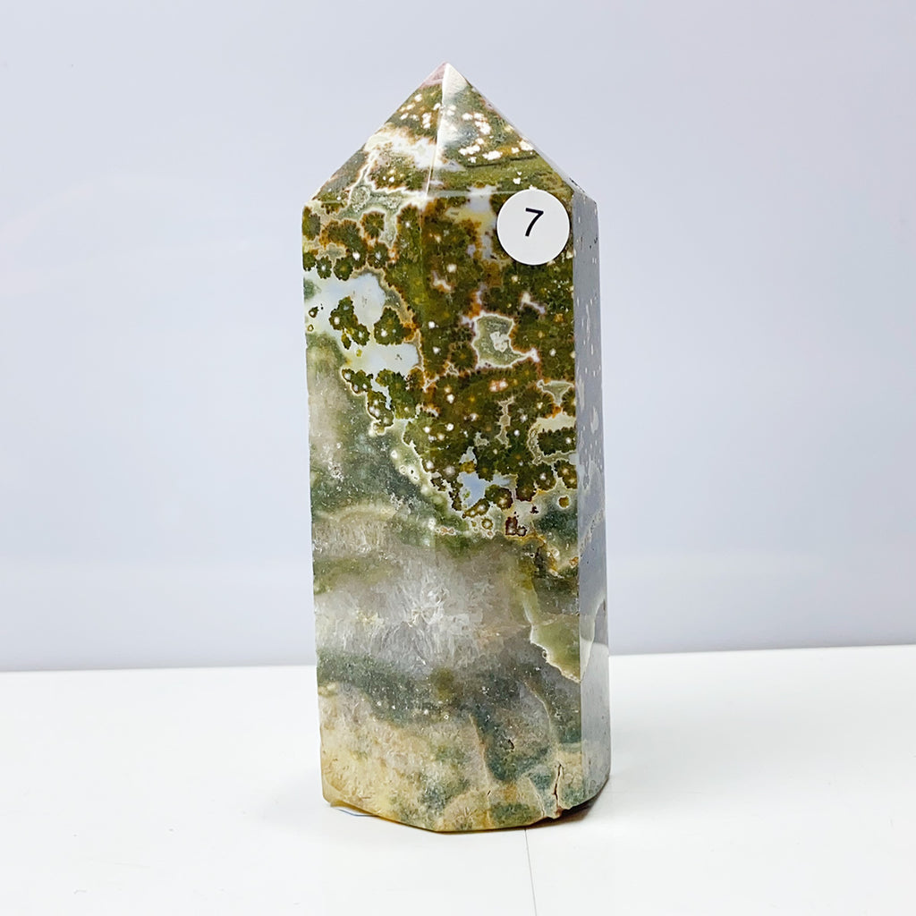 Ocean Jasper Tower Crystal Energy Stone Ornament Reiki Healing Garden Decorations