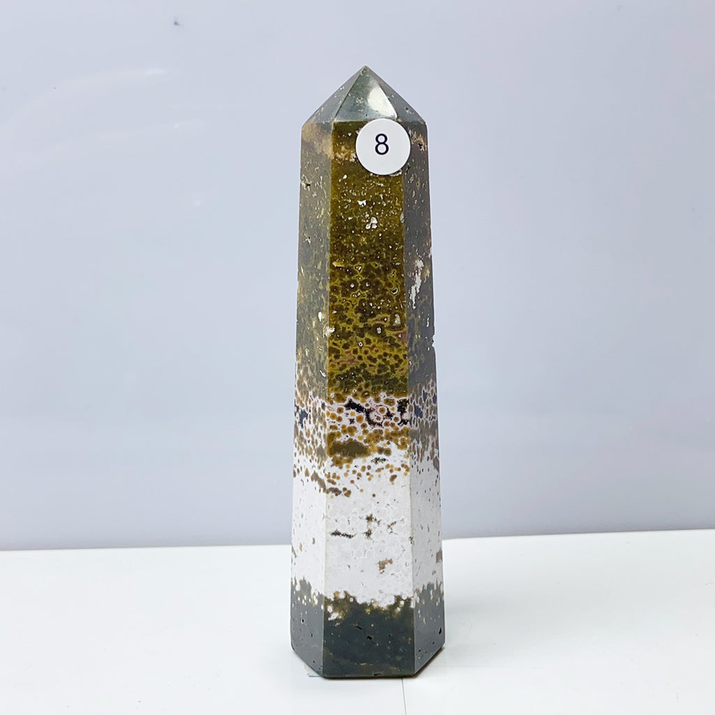 Ocean Jasper Tower Crystal Energy Stone Ornament Reiki Healing Garden Decorations