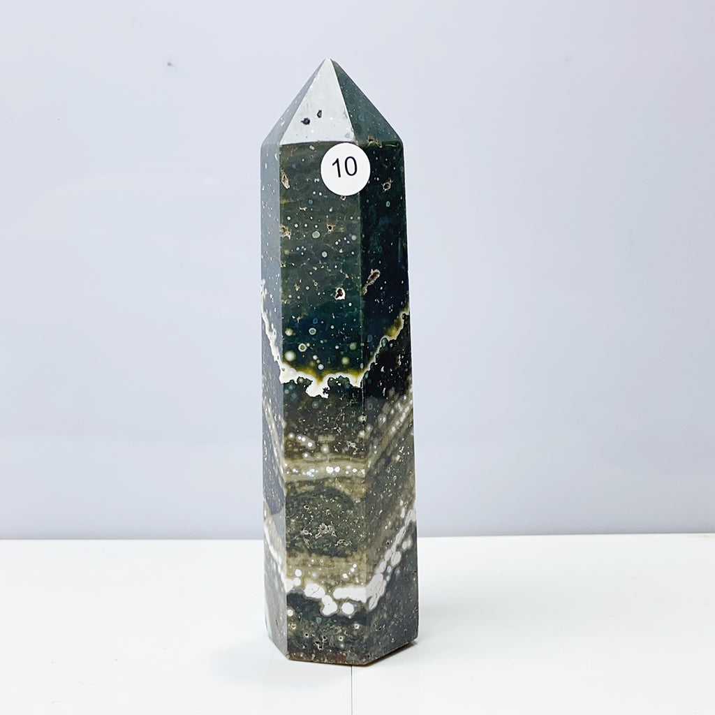 Ocean Jasper Tower Crystal Energy Stone Ornament Reiki Healing Garden Decorations