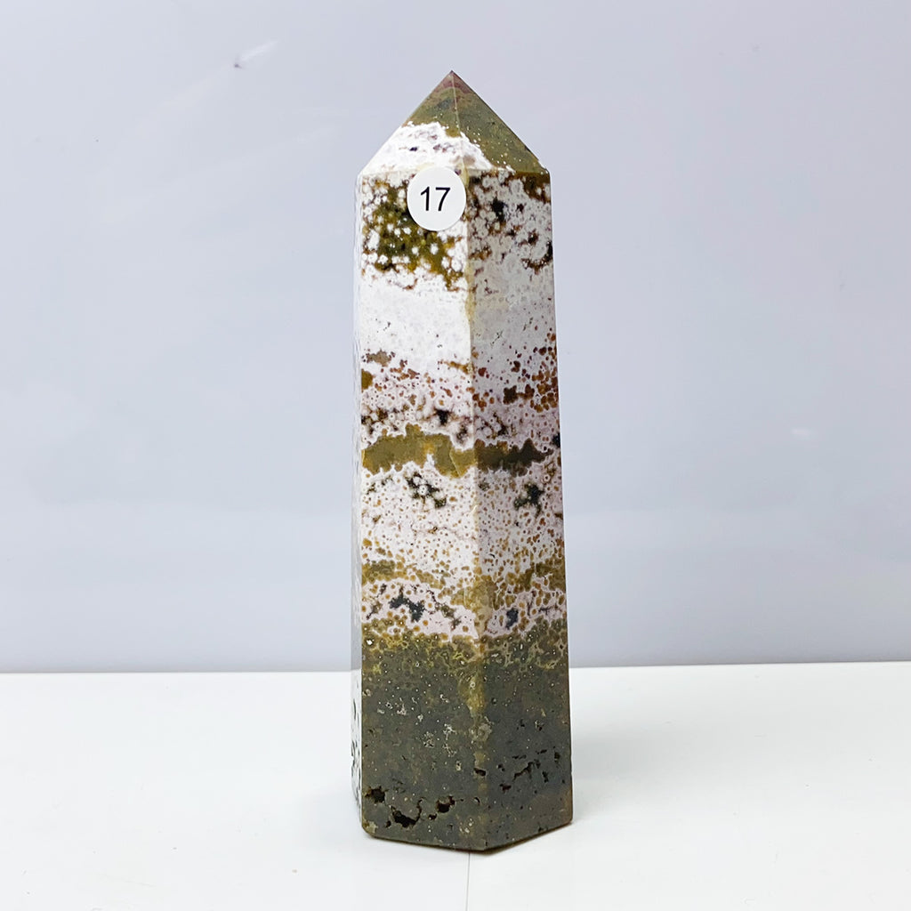 Ocean Jasper Tower Crystal Energy Stone Ornament Reiki Healing Garden Decorations