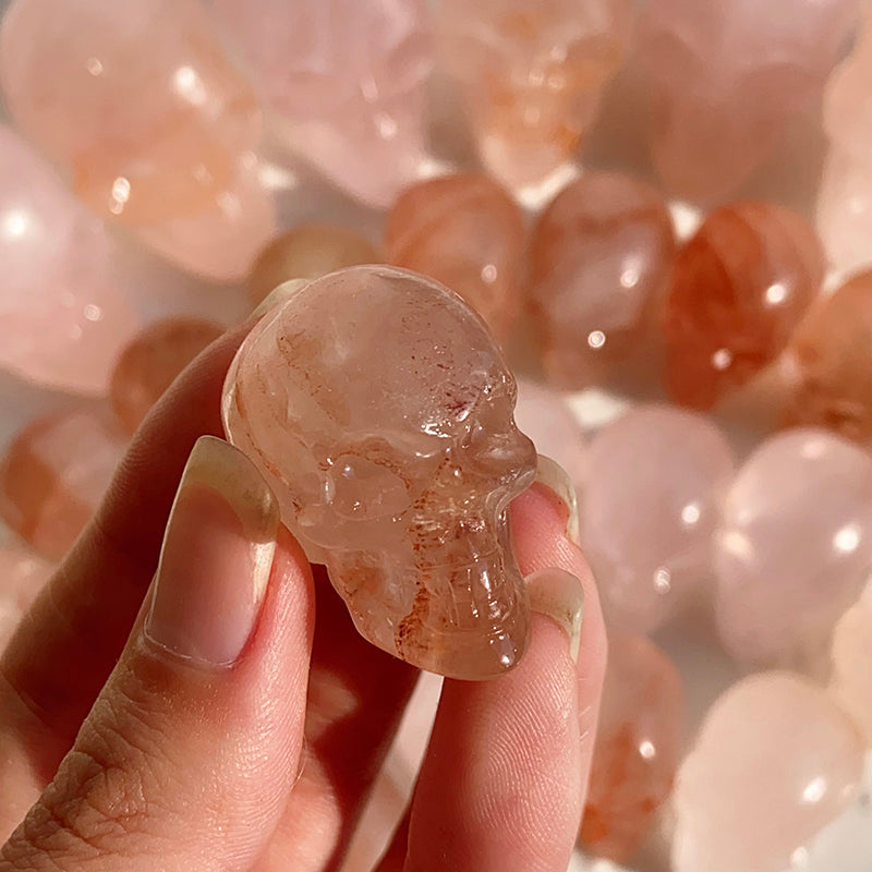 Small Size Rose Quartz & Fire Quartz Skulls Carvings