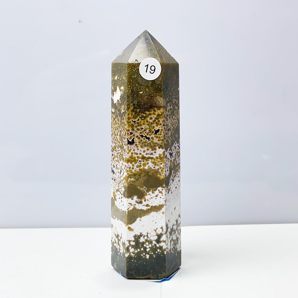 Ocean Jasper Tower Crystal Energy Stone Ornament Reiki Healing Garden Decorations