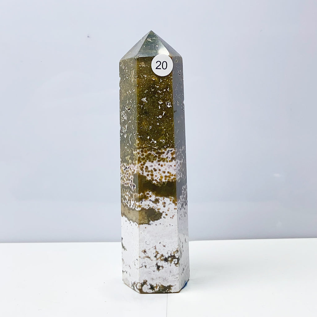 Ocean Jasper Tower Crystal Energy Stone Ornament Reiki Healing Garden Decorations