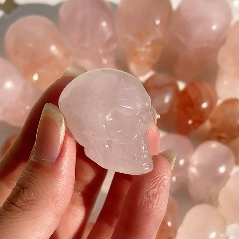 Small Size Rose Quartz & Fire Quartz Skulls Carvings