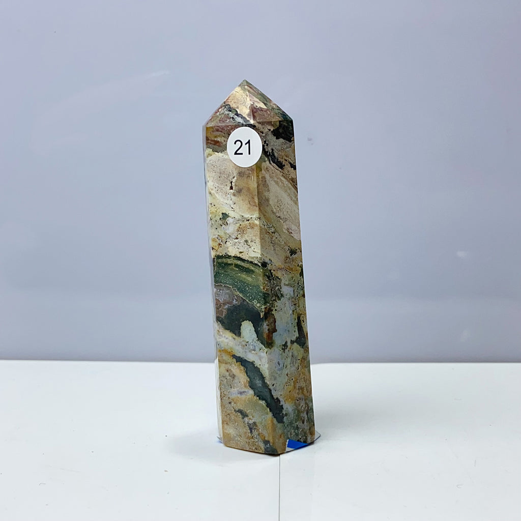 Ocean Jasper Tower Crystal Energy Stone Ornament Reiki Healing Garden Decorations