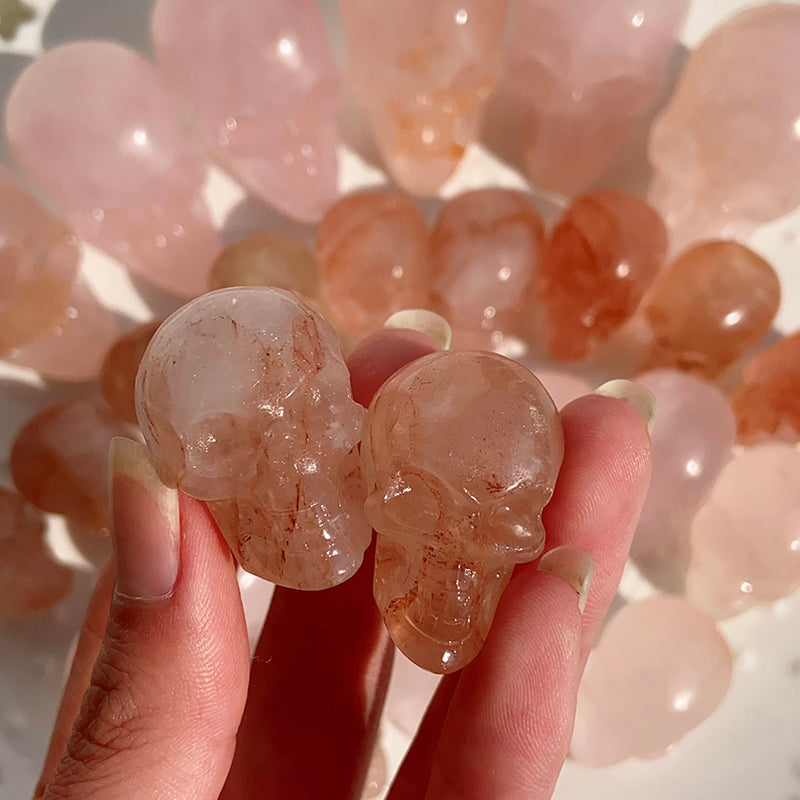 Small Size Rose Quartz & Fire Quartz Skulls Carvings