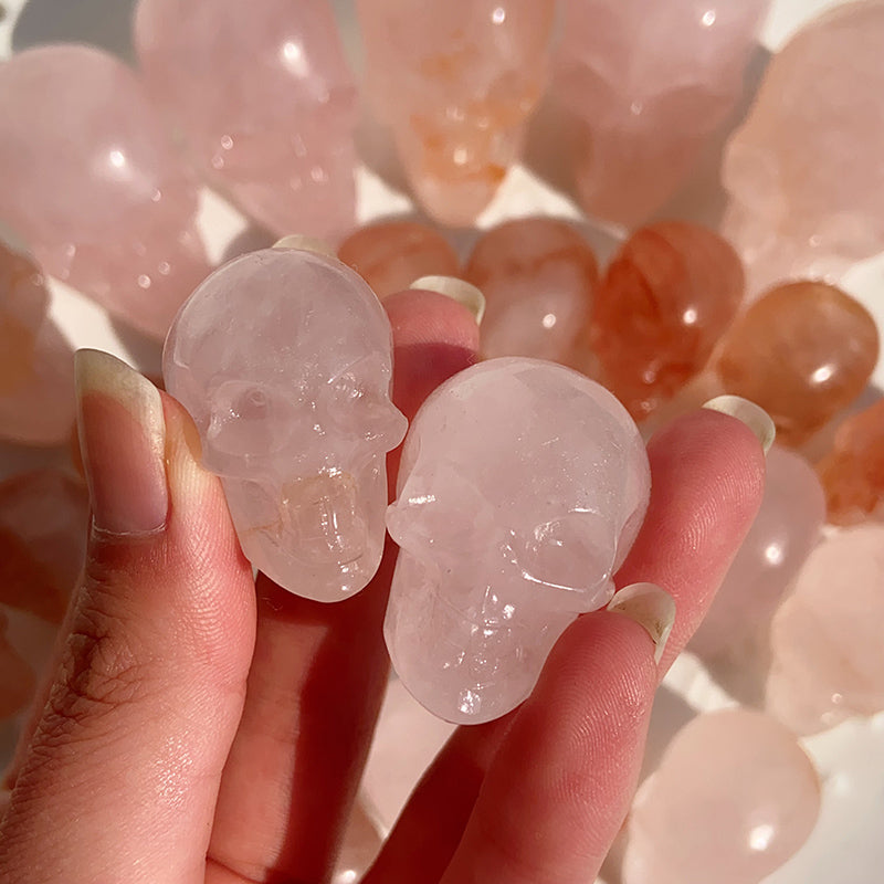 Small Size Rose Quartz & Fire Quartz Skulls Carvings