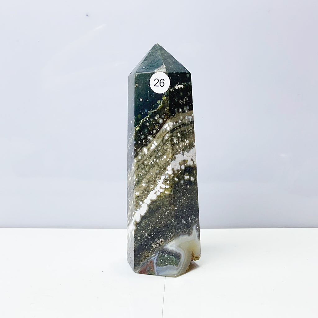 Ocean Jasper Tower Crystal Energy Stone Ornament Reiki Healing Garden Decorations