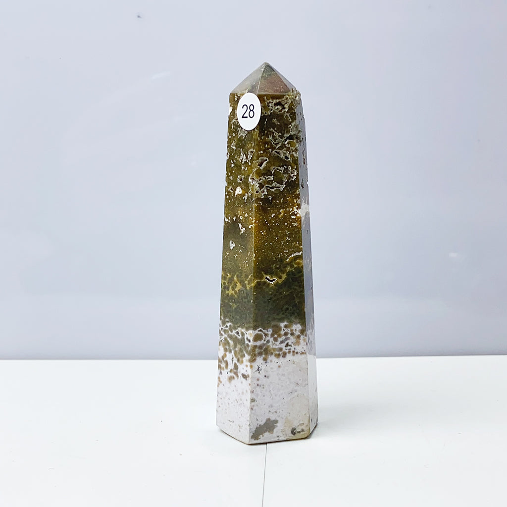 Ocean Jasper Tower Crystal Energy Stone Ornament Reiki Healing Garden Decorations