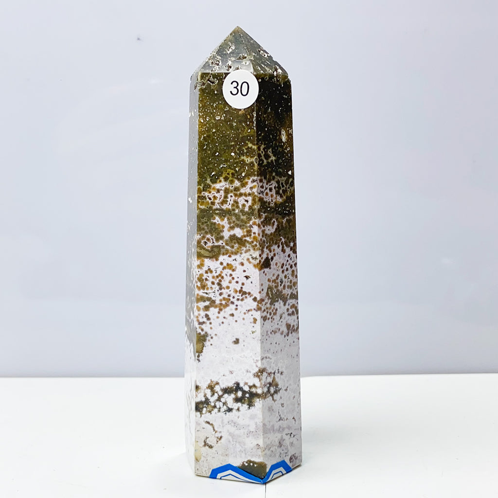 Ocean Jasper Tower Crystal Energy Stone Ornament Reiki Healing Garden Decorations