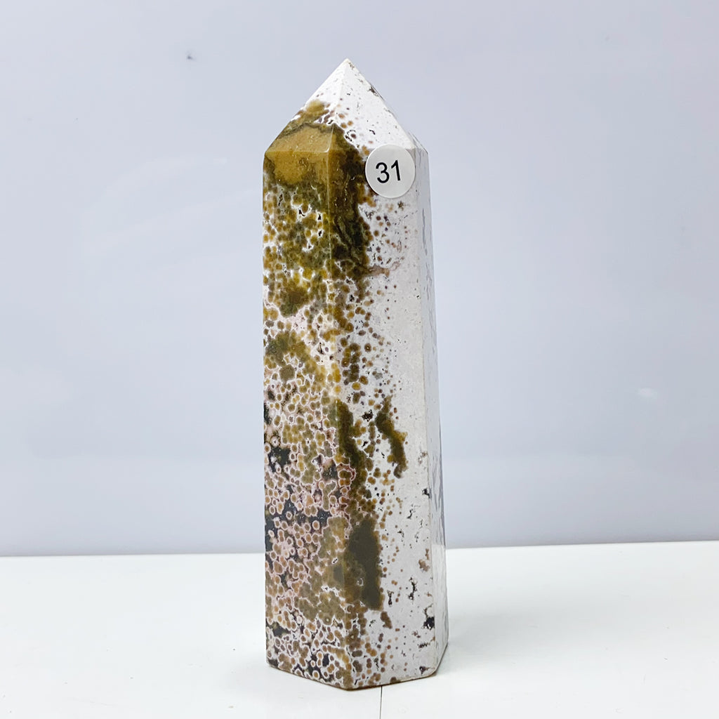 Ocean Jasper Tower Crystal Energy Stone Ornament Reiki Healing Garden Decorations