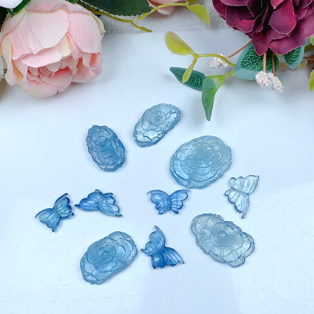 Aquamarine Crystal Carving Butterfly Lotus