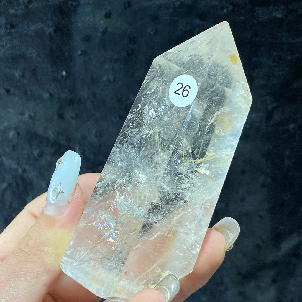 Rutilated Quartz Tower Crystal Minerals Reiki Craft Energy Healing Meditation Home Decoration