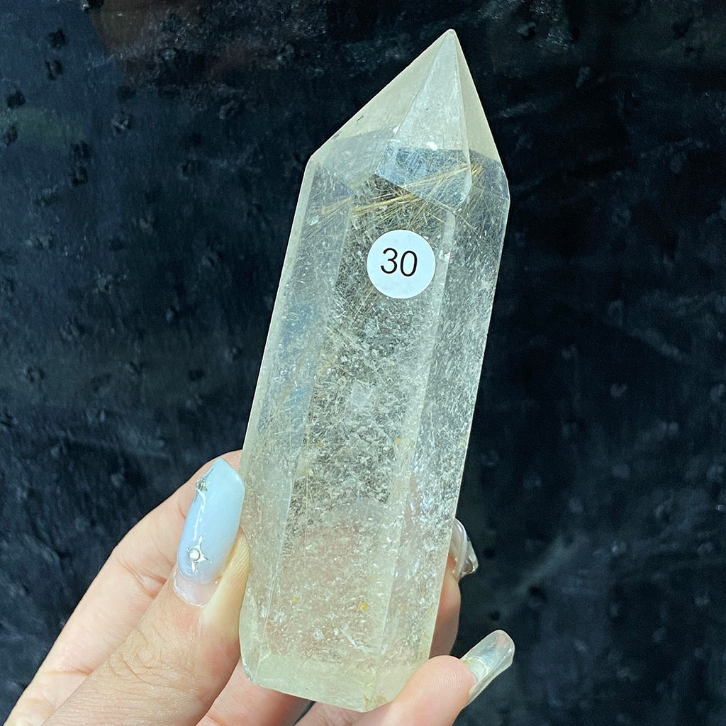 Rutilated Quartz Tower Crystal Minerals Reiki Craft Energy Healing Meditation Home Decoration