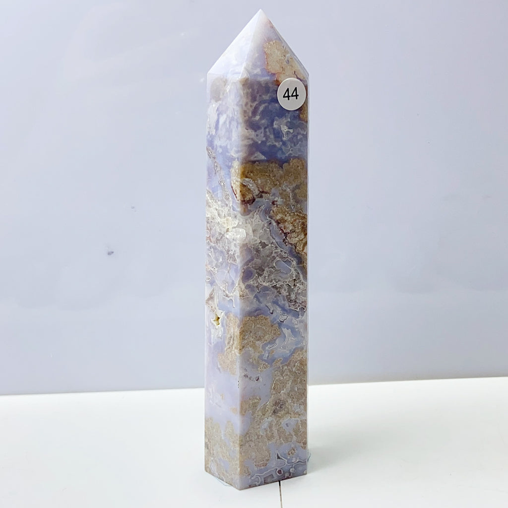 Blue Flower Agate Tower Energy Polished Healing Reiki Stone Home Decorations