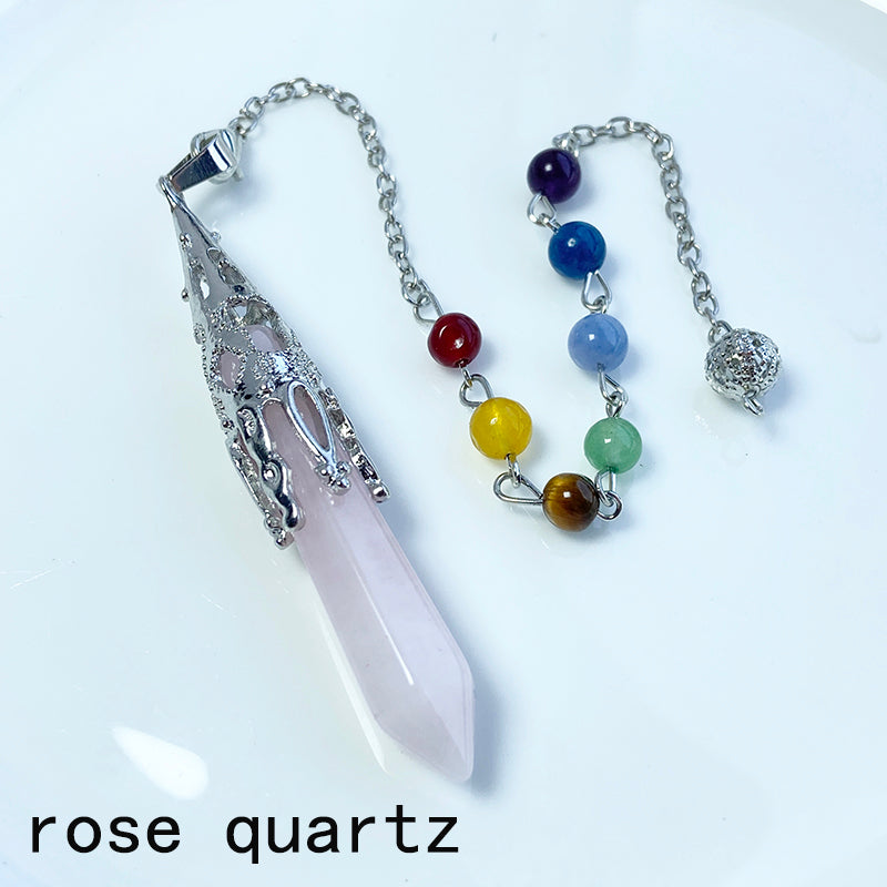 Crystal Pendulum Rose Quartz & Blue Aventurine & Yellow Tiger Eye & Obsidian & Amethyst & Golden Sandstone