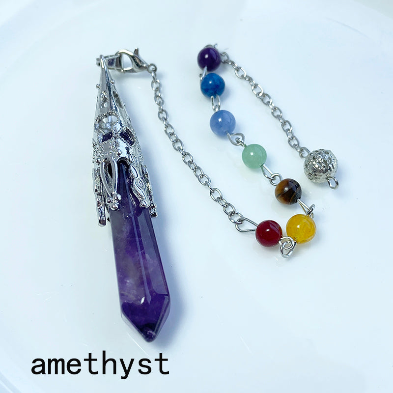 Crystal Pendulum Rose Quartz & Blue Aventurine & Yellow Tiger Eye & Obsidian & Amethyst & Golden Sandstone