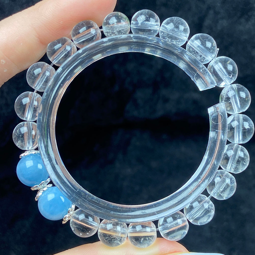 8MM Clear Quartz Crystal Bracelet With Blue Aquamarine Elastic Charm Bracelet Jewelry