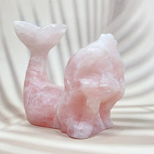 Load image into Gallery viewer, Hand Carved Crystal Mermaid Rose Quartz Strawberry Quartz Reiki Healing Home Decor