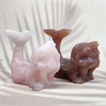 Load image into Gallery viewer, Hand Carved Crystal Mermaid Rose Quartz Strawberry Quartz Reiki Healing Home Decor